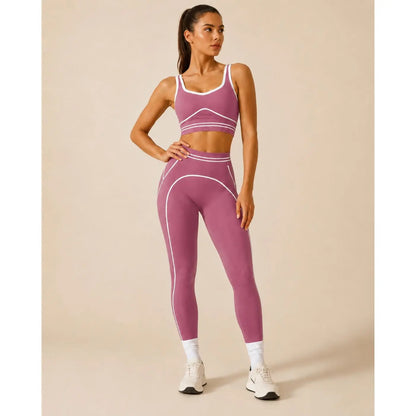 Women's High-Waisted Athletic Yoga Pants Set - Modern Fitness Apparel for Gym and Outdoor Activities