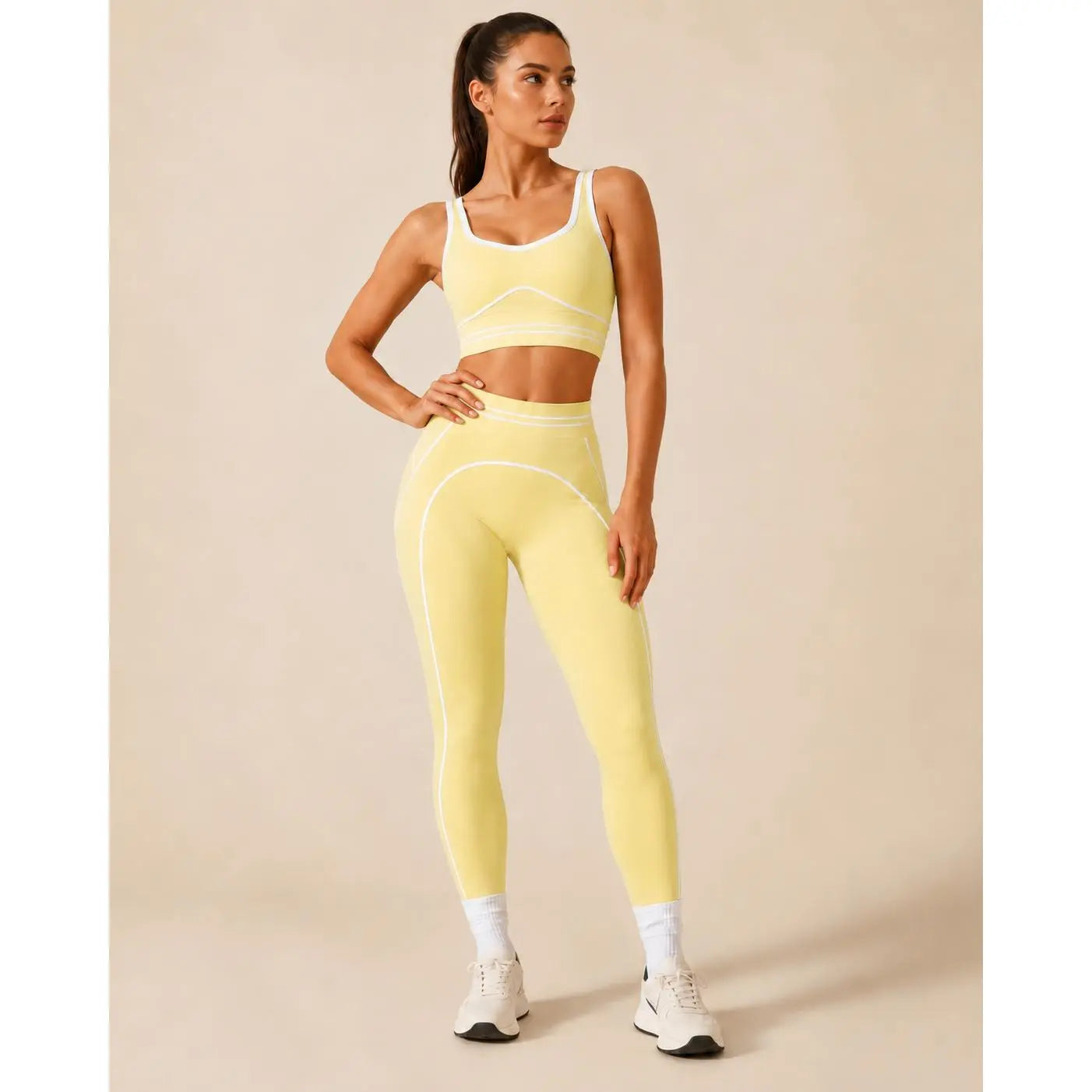 Women's High-Waisted Athletic Yoga Pants Set - Modern Fitness Apparel for Gym and Outdoor Activities
