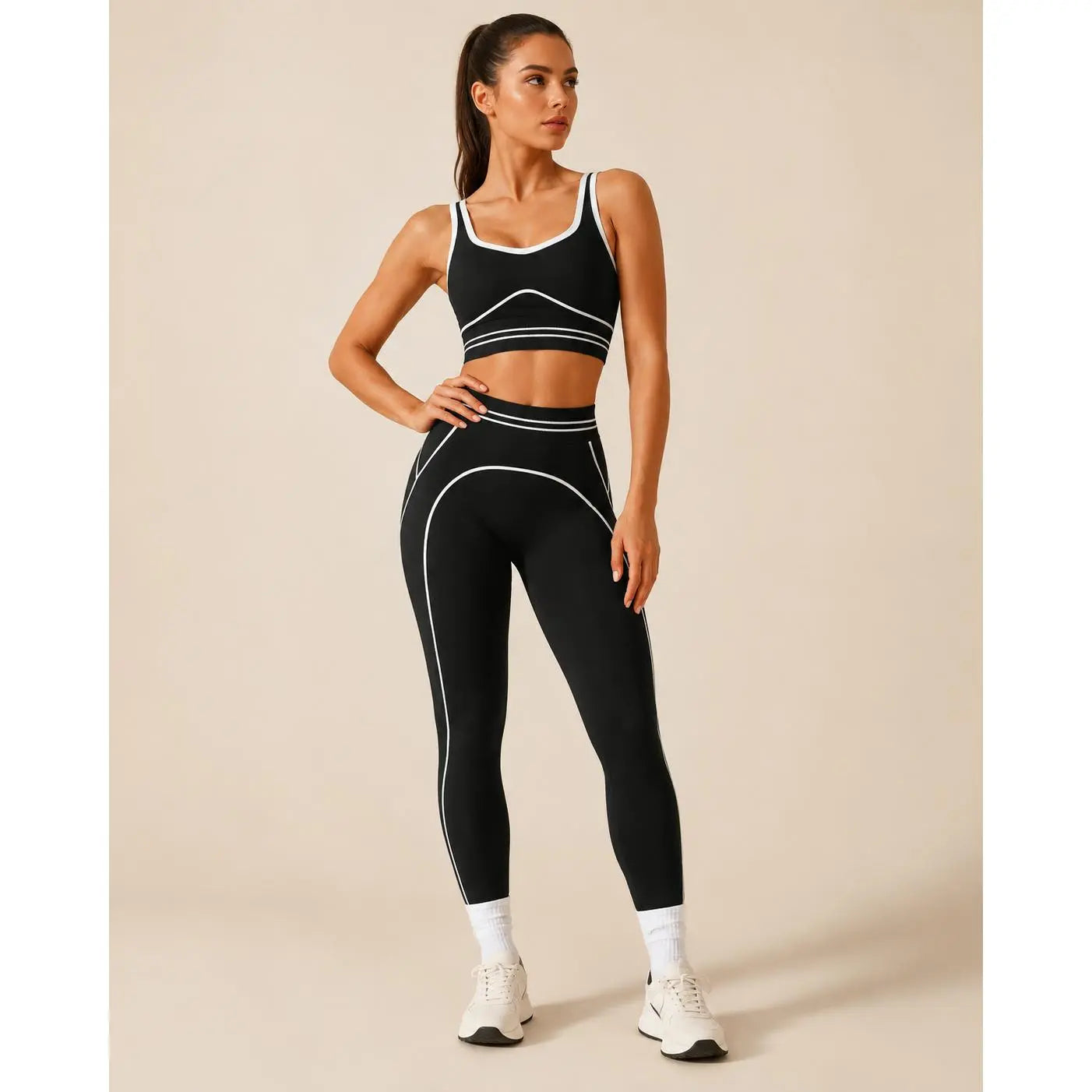 Women's High-Waisted Athletic Yoga Pants Set - Modern Fitness Apparel for Gym and Outdoor Activities