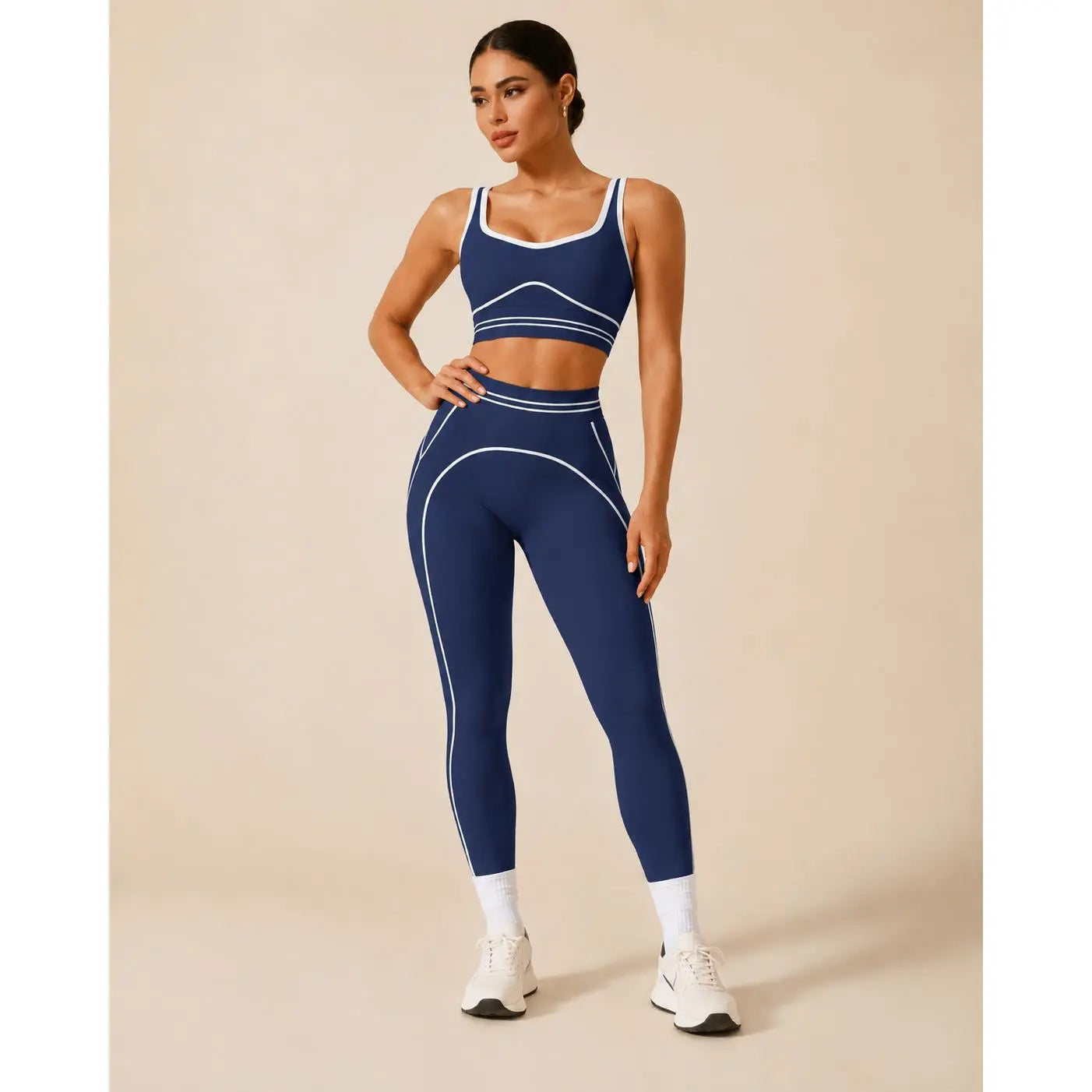 Women's High-Waisted Athletic Yoga Pants Set - Modern Fitness Apparel for Gym and Outdoor Activities