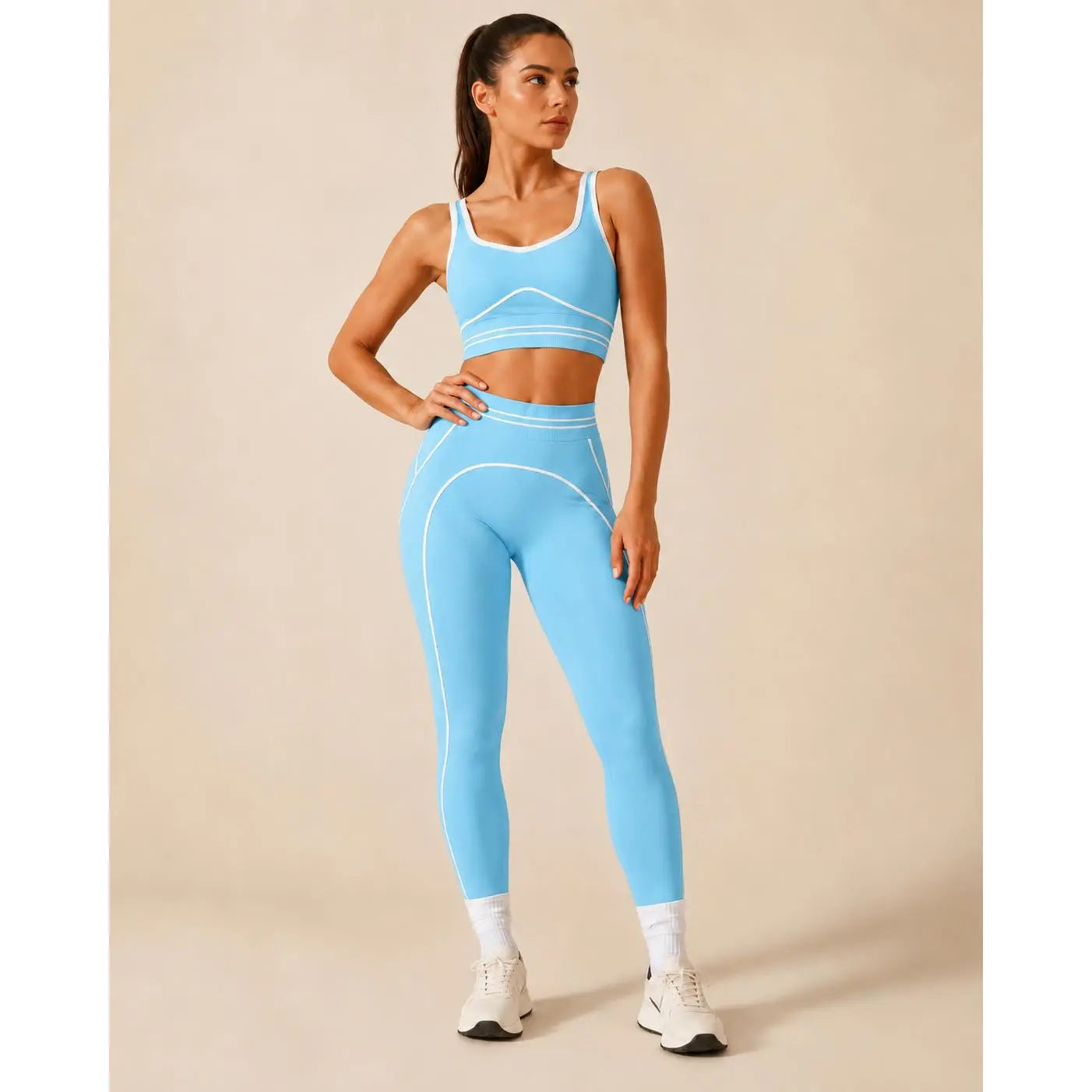 Women's High-Waisted Athletic Yoga Pants Set - Modern Fitness Apparel for Gym and Outdoor Activities