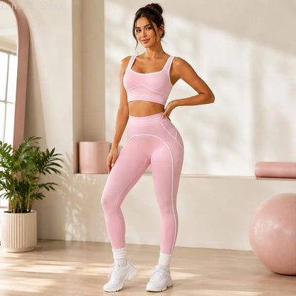 Women's High-Waisted Athletic Yoga Pants Set - Modern Fitness Apparel for Gym and Outdoor Activities
