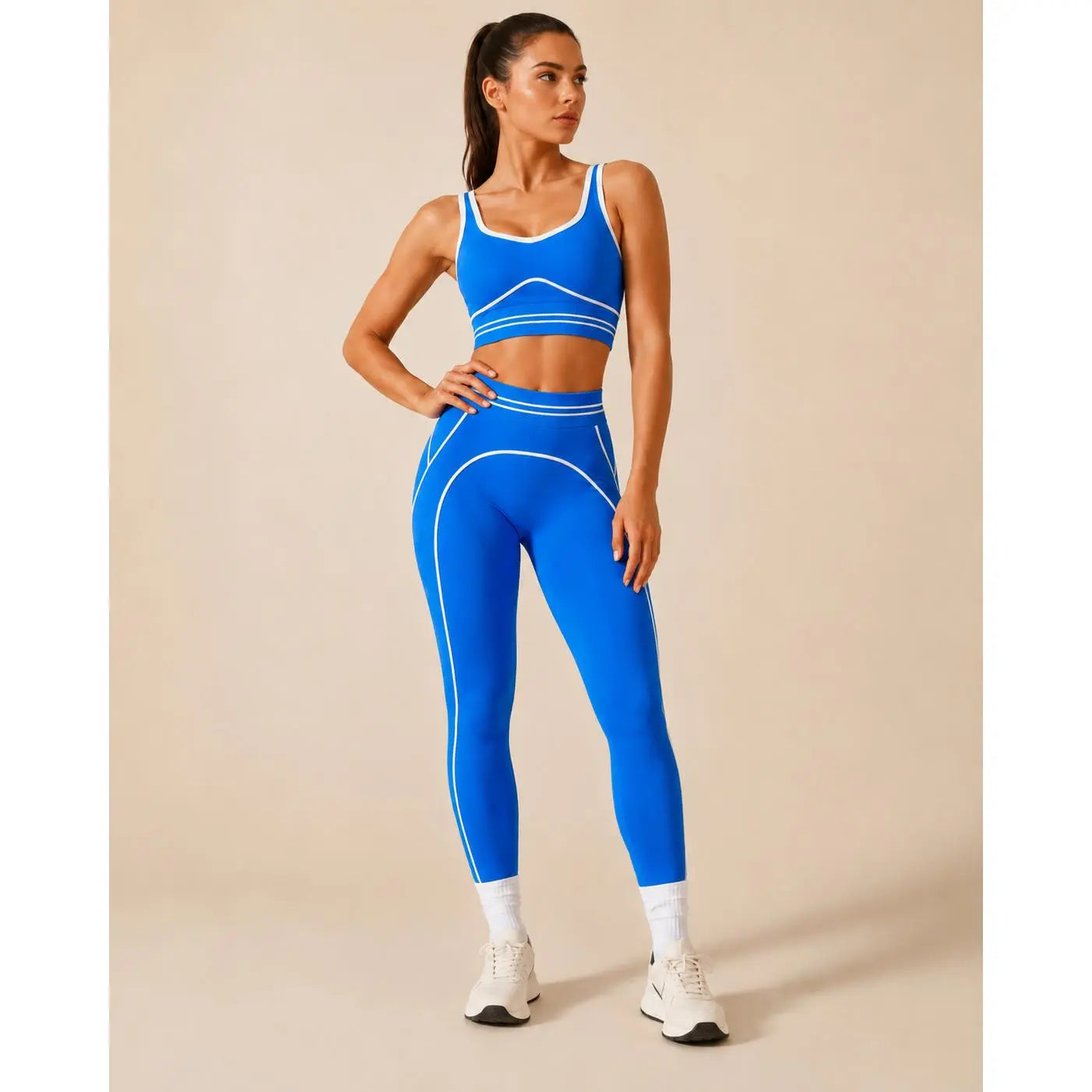Women's High-Waisted Athletic Yoga Pants Set - Modern Fitness Apparel for Gym and Outdoor Activities