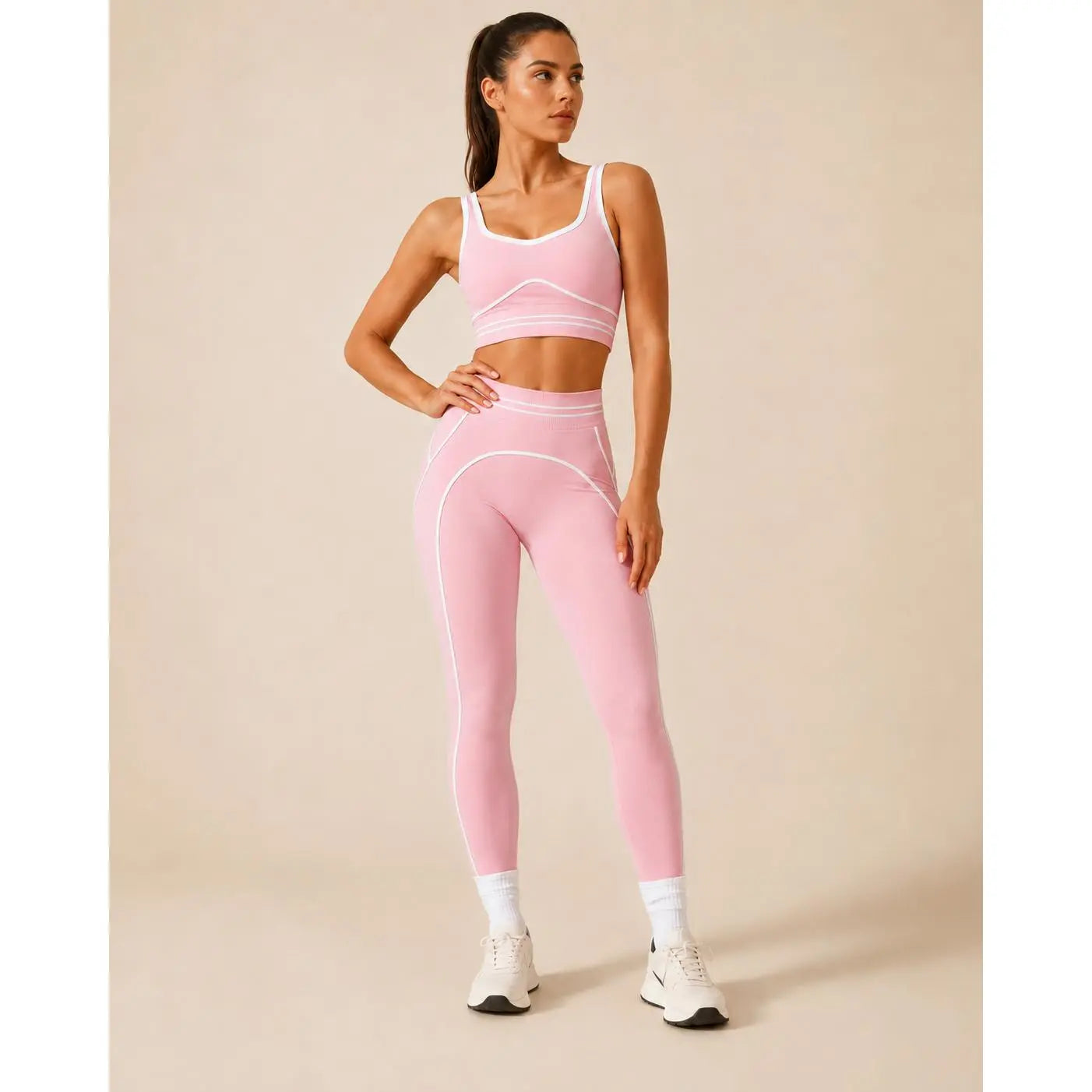 Women's High-Waisted Athletic Yoga Pants Set - Modern Fitness Apparel for Gym and Outdoor Activities